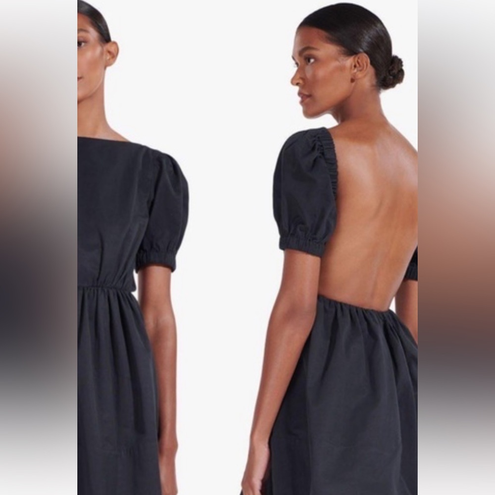 NWT $495 STAUD Alix Maxi Black Dress Puff Sleeves Size 2 Open Back